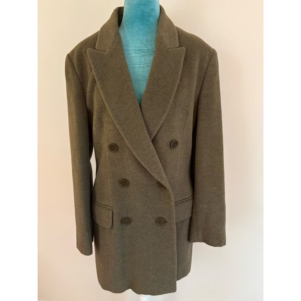 GENNY Italy Wool Angora Double Breasted Blazer Coat Quiet Luxury Brown 8 Long